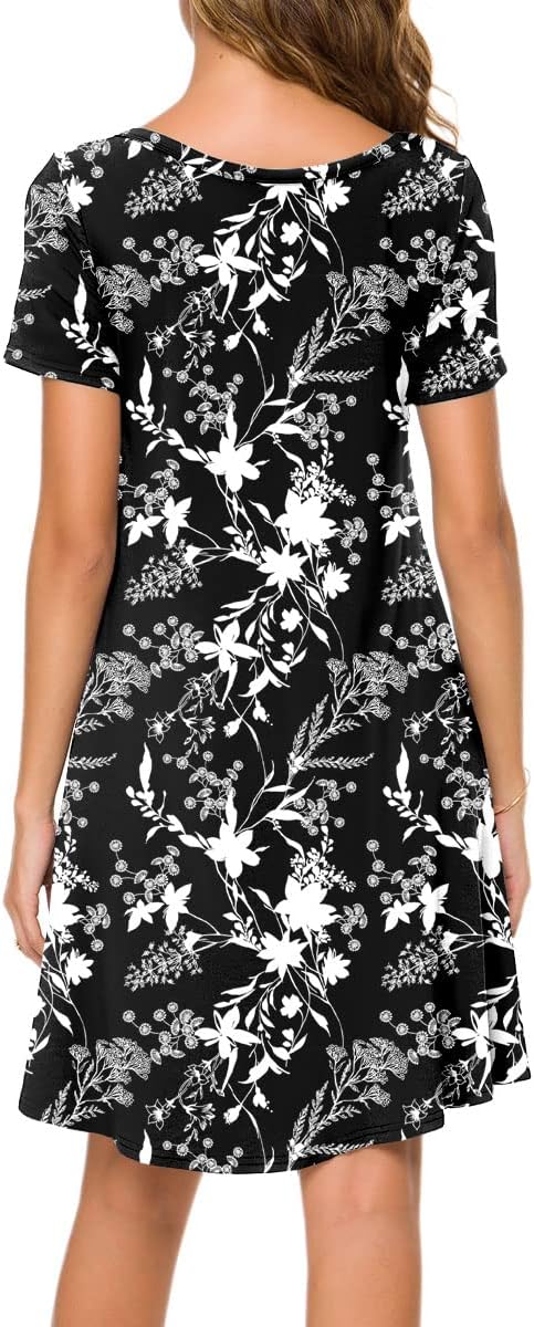 POPYOUNG 2025 Women's Summer Casual T-Shirt Dresses Crew Neck Beach Cover Up Sun Dress