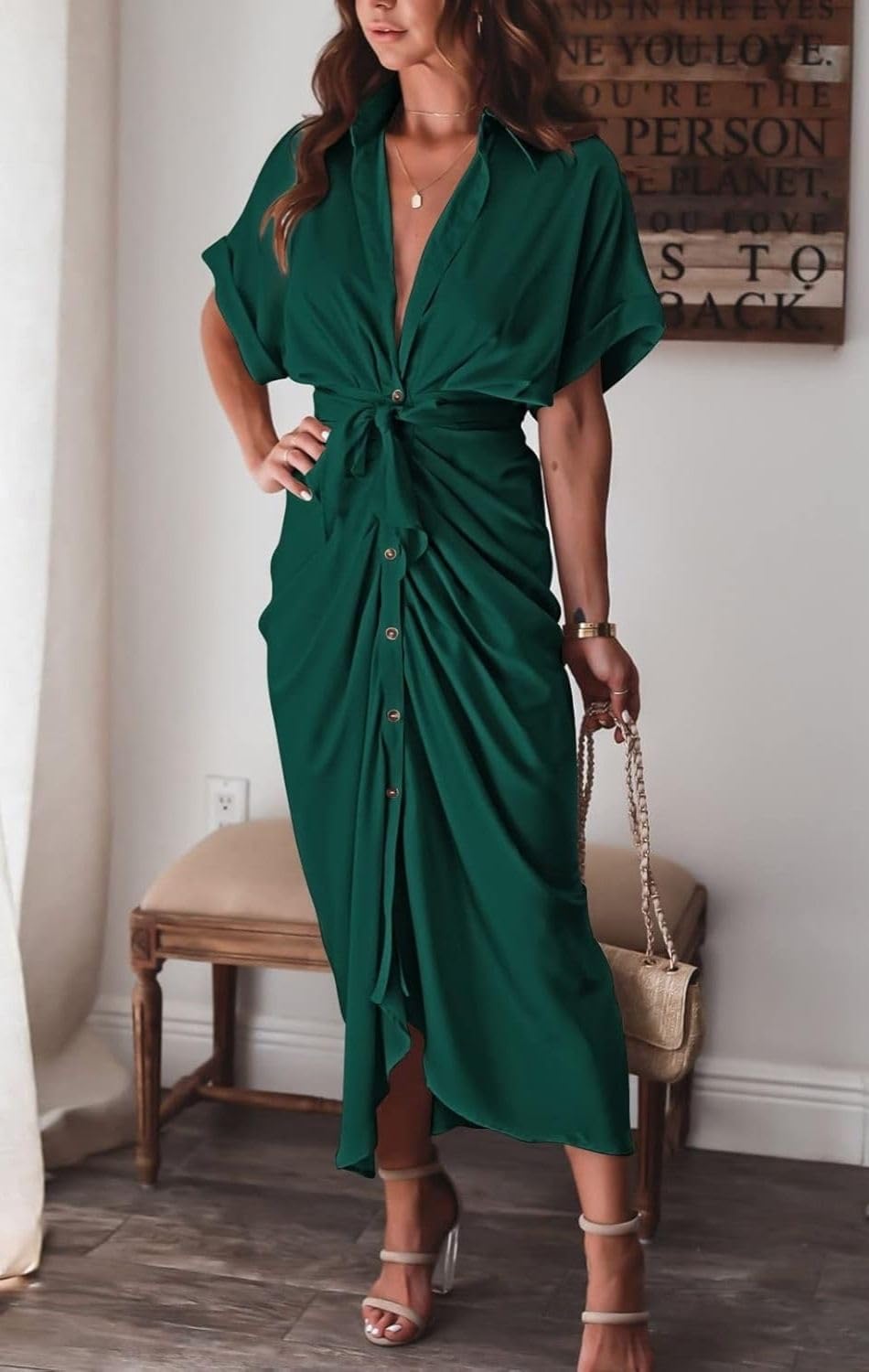 Women's Swing Classic Cute Maxi Ruched Breathable Shirt Dresses Bownot Slim Fitted Dress