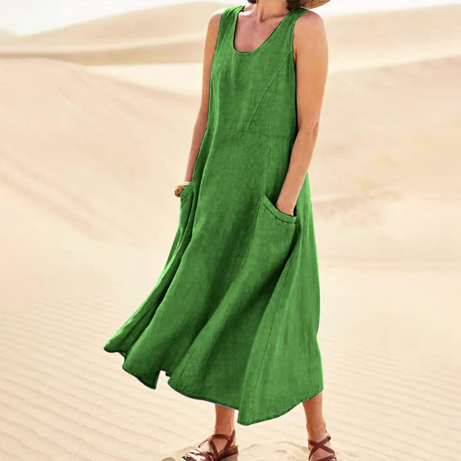 Women's Casual Sleeveless Dresses, Cotton Linen Pocket Dresses Summer Dresses for Women 2024 Sundresses Beach Dress
