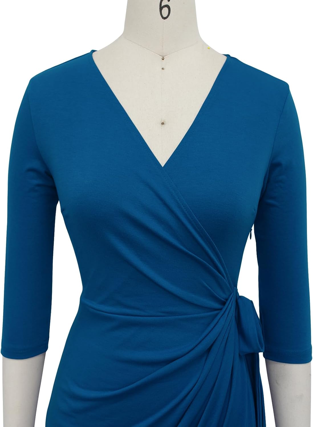 Berydress Women's Classic 3/4 Sleeve V Neck Sheath Casual Party Work Faux Black Wrap Dress