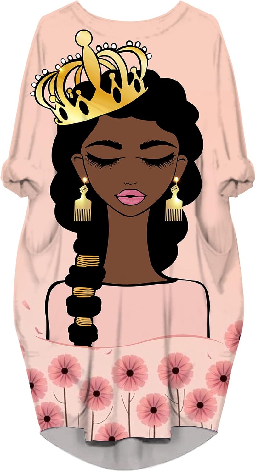 AZPSRT Fashion Women's African American Art Print Dress Casual Loose Dresses