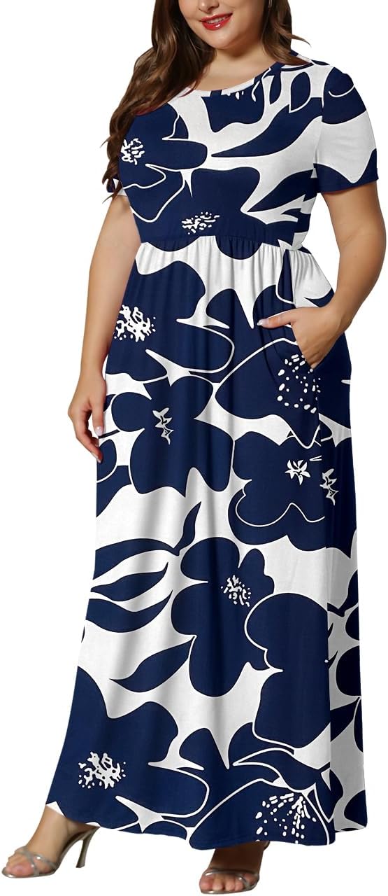 KARALIN Women’s Plus Size Maxi Dresses for Curvy Women Summer Casual Short Sleeve 2025 Long Dress 14W-26W