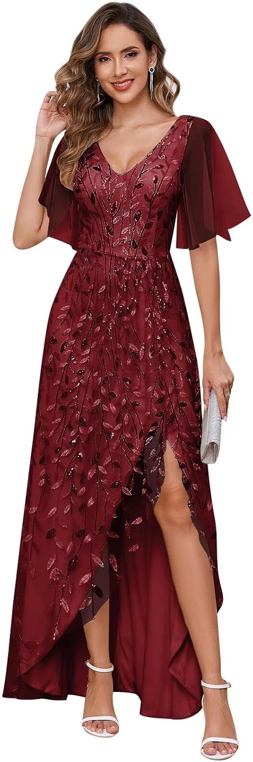 Women's Short Sleeve Mother of The Bride Dresses for Wedding Sparkly Sequin Long Formal Evening Dresses