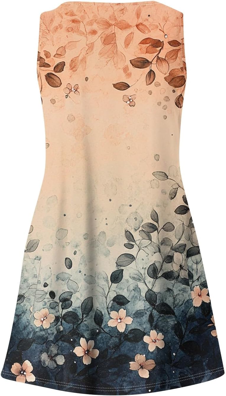 Women's Sleeveless Floral Print Summer Dress Casual V-Neck A-Line Mini Dress for Beach Party and Daily Wear