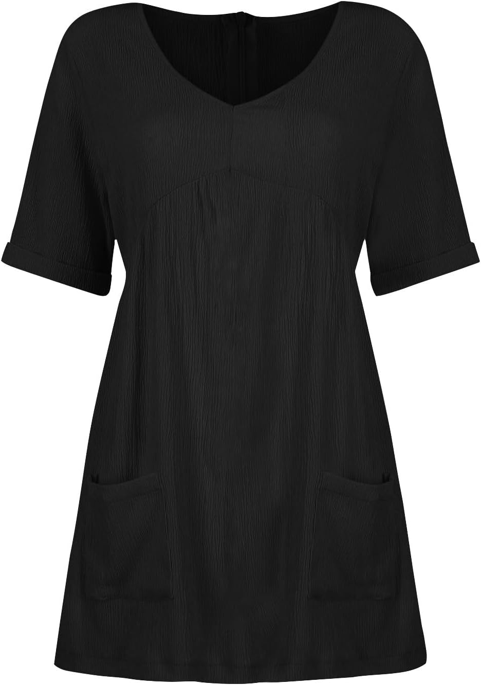 hlysgo Womens Summer Dresses 2024 Casual Loose Fit Short Sleeve V Neck Mini Dress Trendy Vacation Tshirt Dress with Pockets