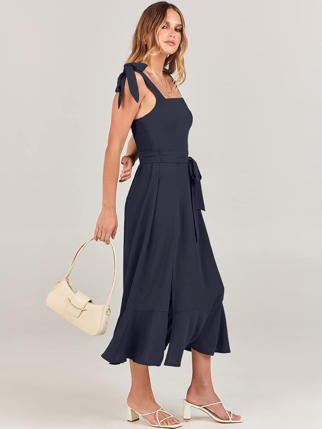 ANRABESS Women's Square Neck Ruffle Split Midi Elegant Formal Wedding Guest Cocktail Bridesmaid Graduation Party Dresses