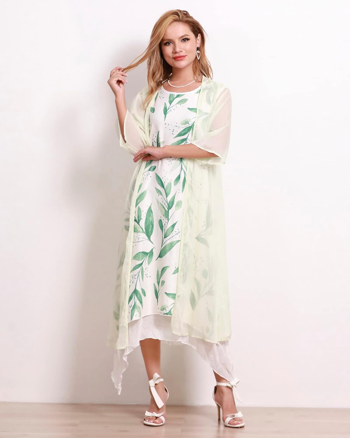 Honwenle Women's Linen Dress 2 Piece Outfit Floral Sleeveless Loose Maxi Summer Dresses with Jacket Formal Casual