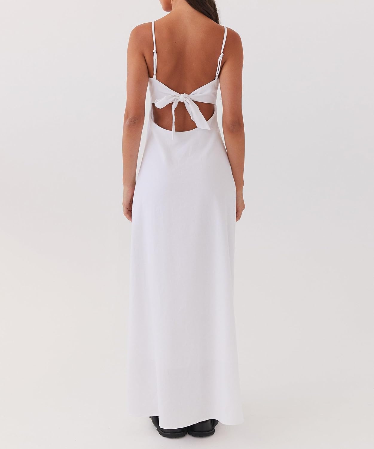Luckinbaby Women Y2k Spaghetti Strap Maxi Dress V Neck Tie Front Cutout Long Cami Dress Backless Party Wedding Dress