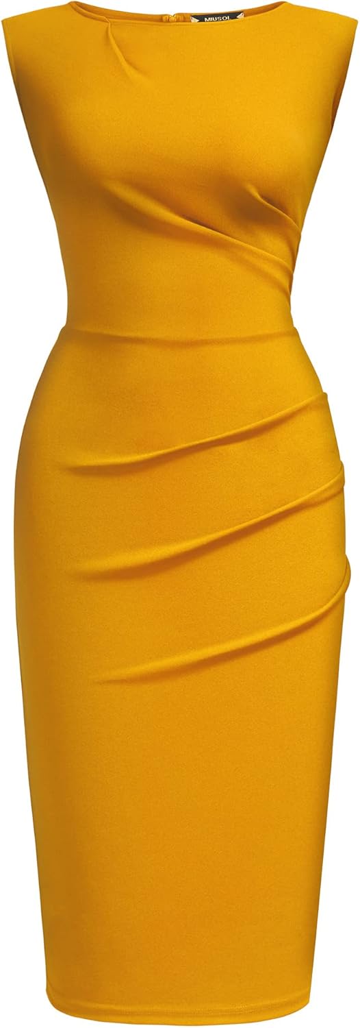 Miusol Women's Retro Ruffle Style Slim Work Pencil Dress