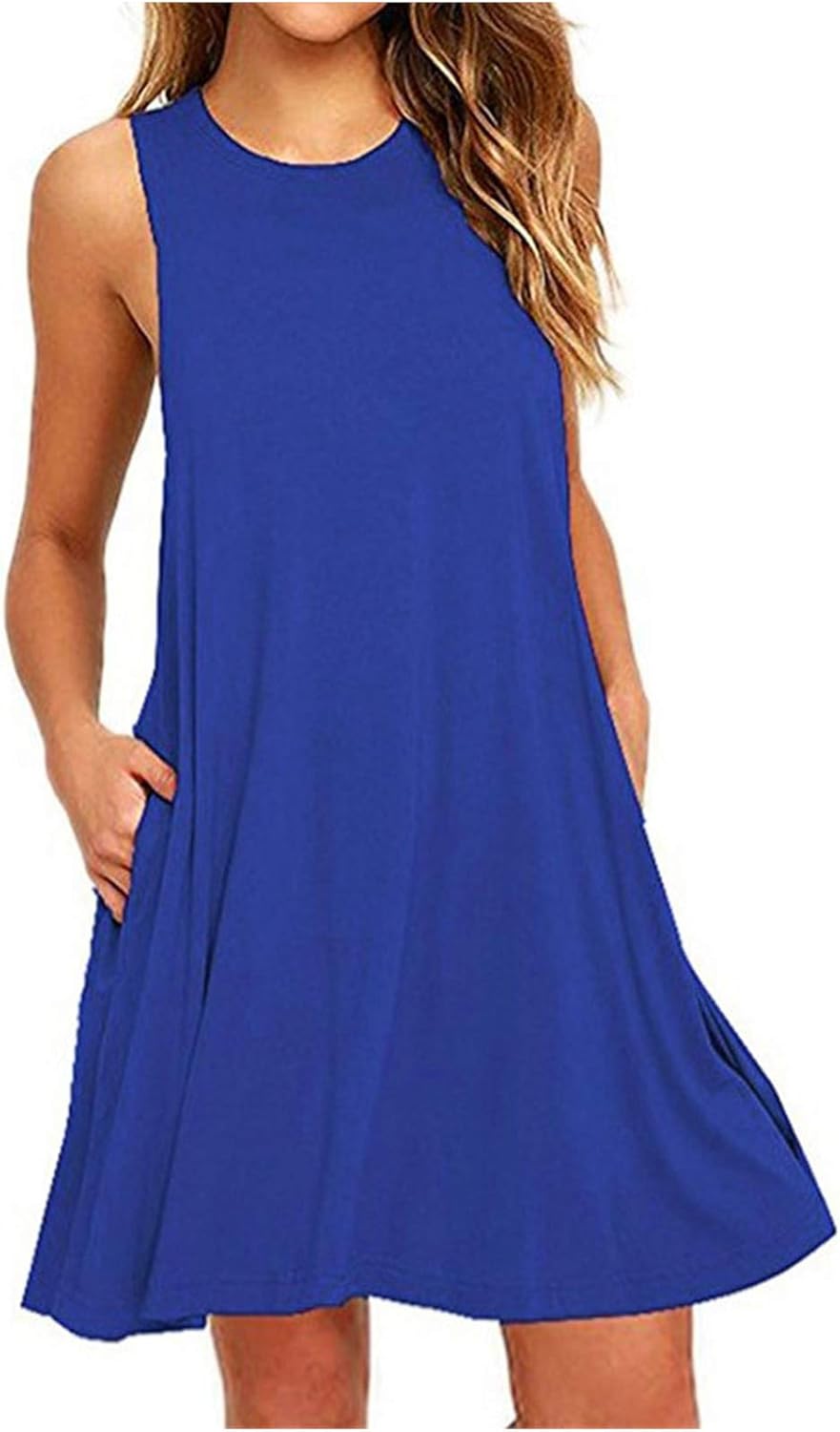 Womens 2025 Boho Beach Dresses Flowy Sleeveless Midi Wedding Dress Cute Crew Neck Summer Tank Sundress with Pockets