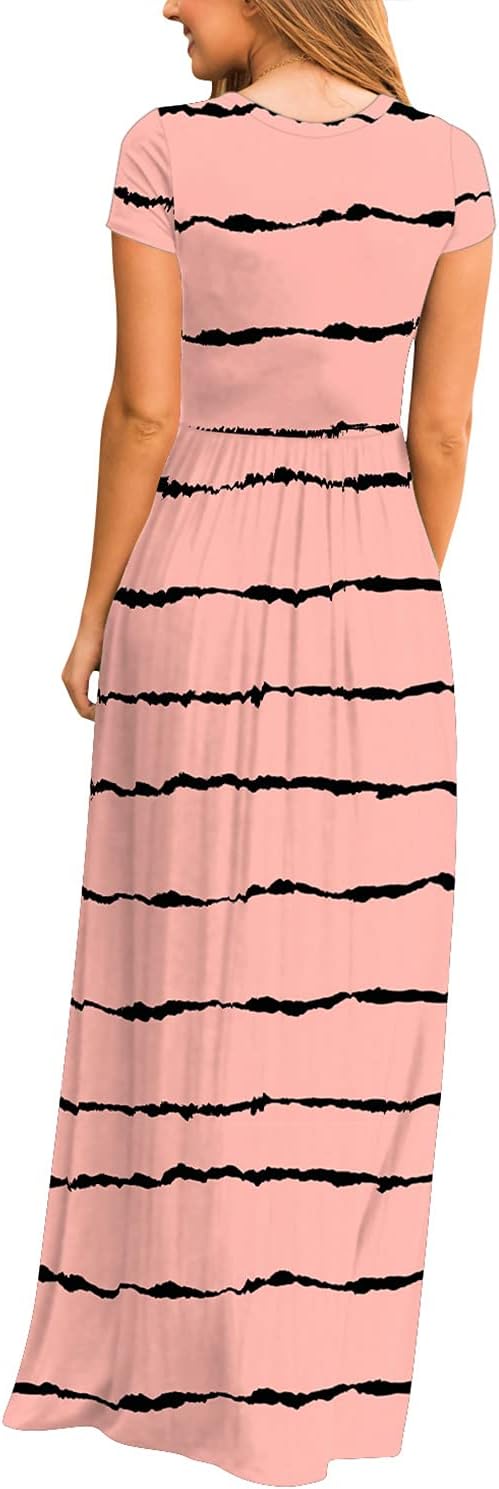 DEARCASE Maxi Dress for Women Short Sleeve Casual Summer Loose Plain Comfy Long Dresses with Pockets