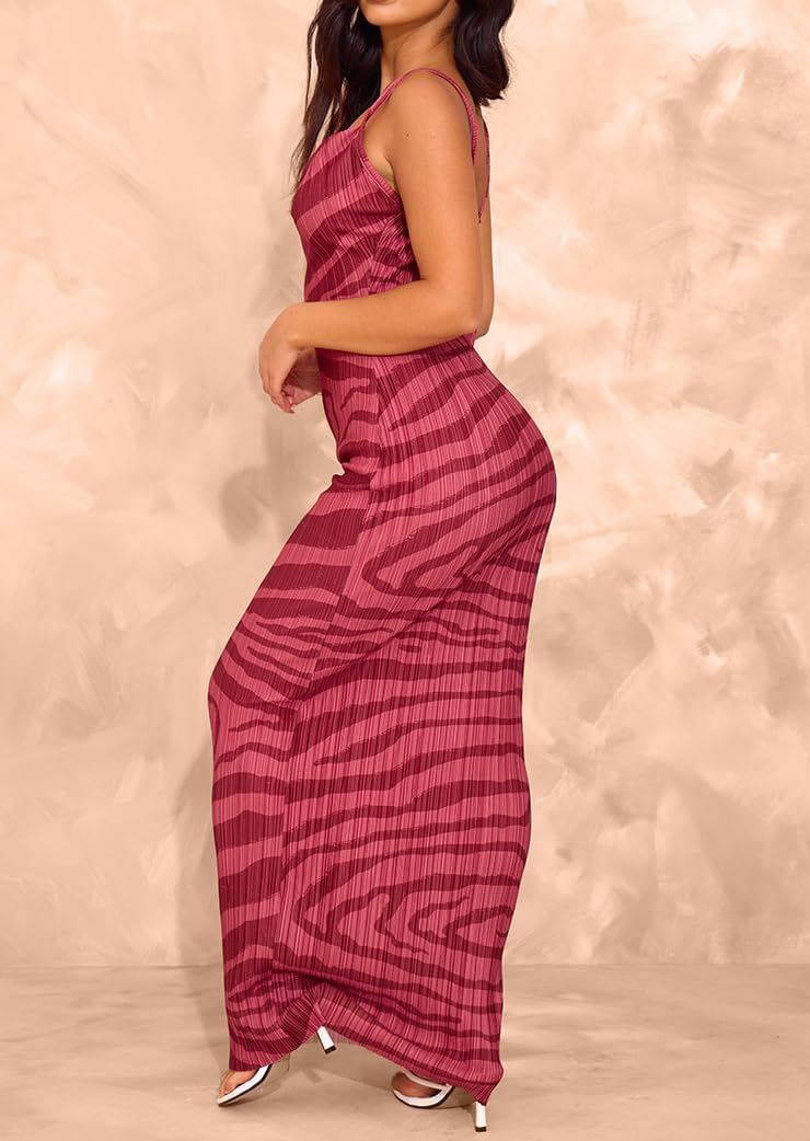 Cowl Neck Dress Sexy Strap Shoulder Pleated Maxi Dresses Summer Wedding Guest Dresses for Women