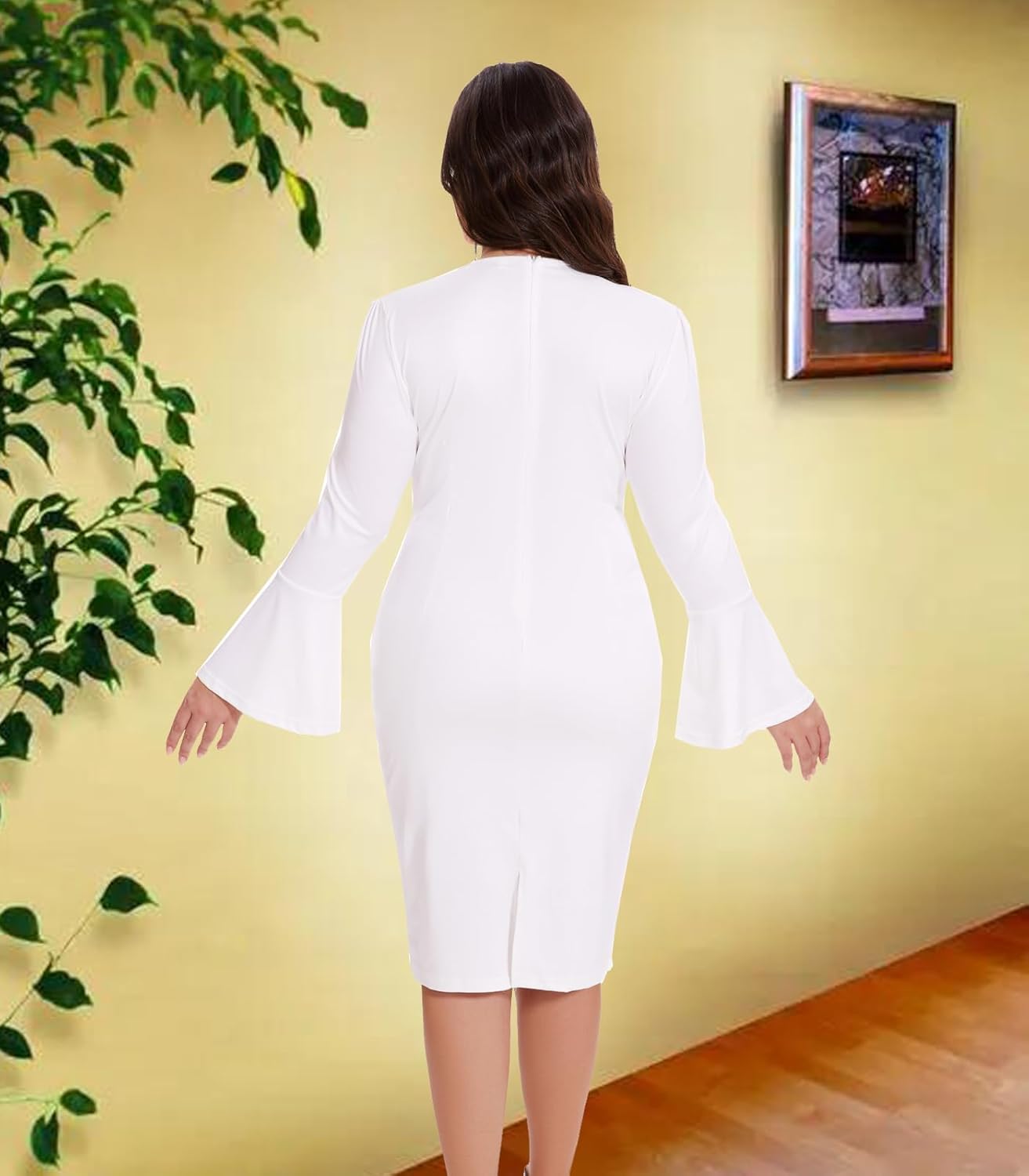 Church Dress for Women Flared Sleeve Midi Pencil Dress Elegant Teacher Office Business Wear to Work Dresses