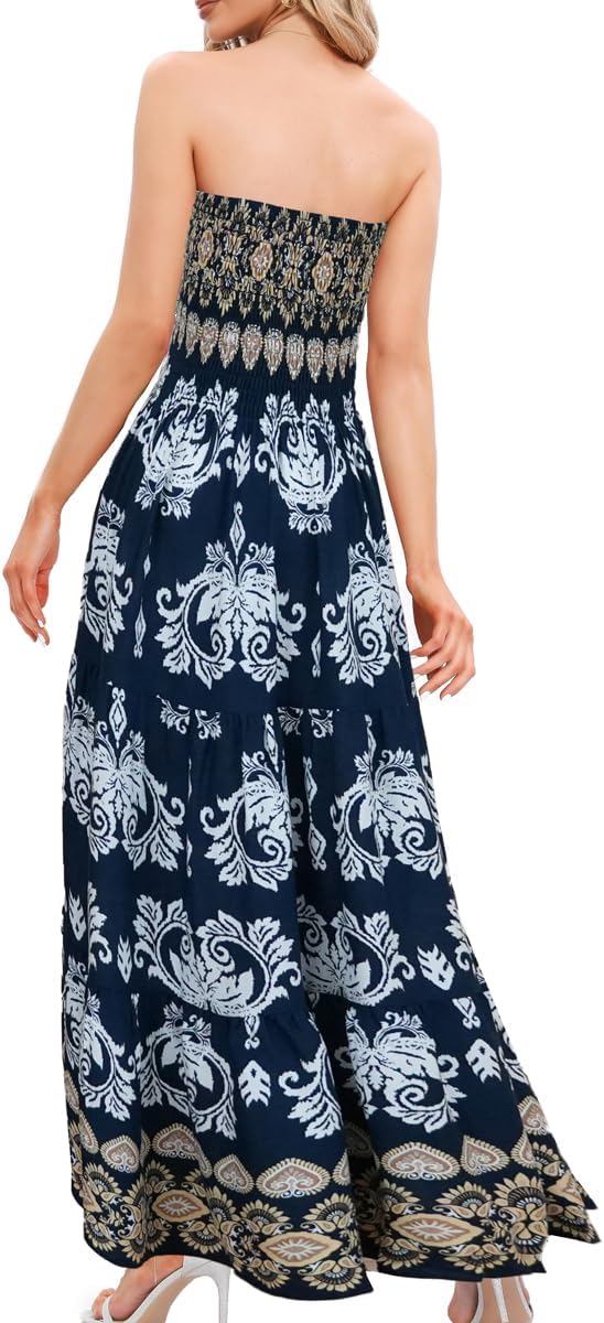 Women's Summer Strapless Tube Top Maxi Dresses Off Shoulder Boho Beach Long Dress