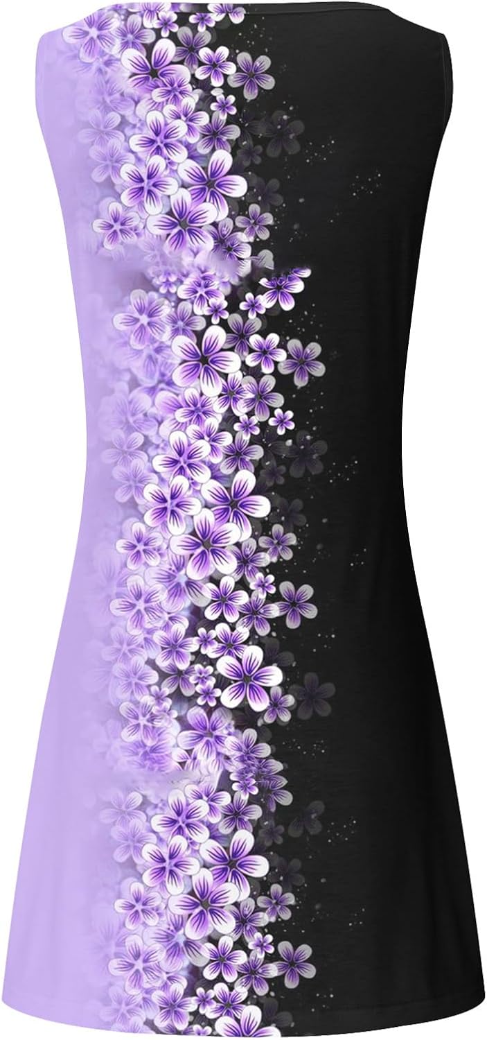 Summer Dresses for Women 2024 Casual Sleeveless Tank Dress Vintage Floral Print a-Line Beach Sundresses