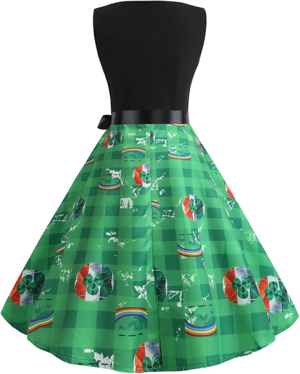 aihihe St Patricks Day Dress for Women A Line Pleated Hepburn Dress Lukcy Shamrock Print Irish Dress 2024 Vintage Dress