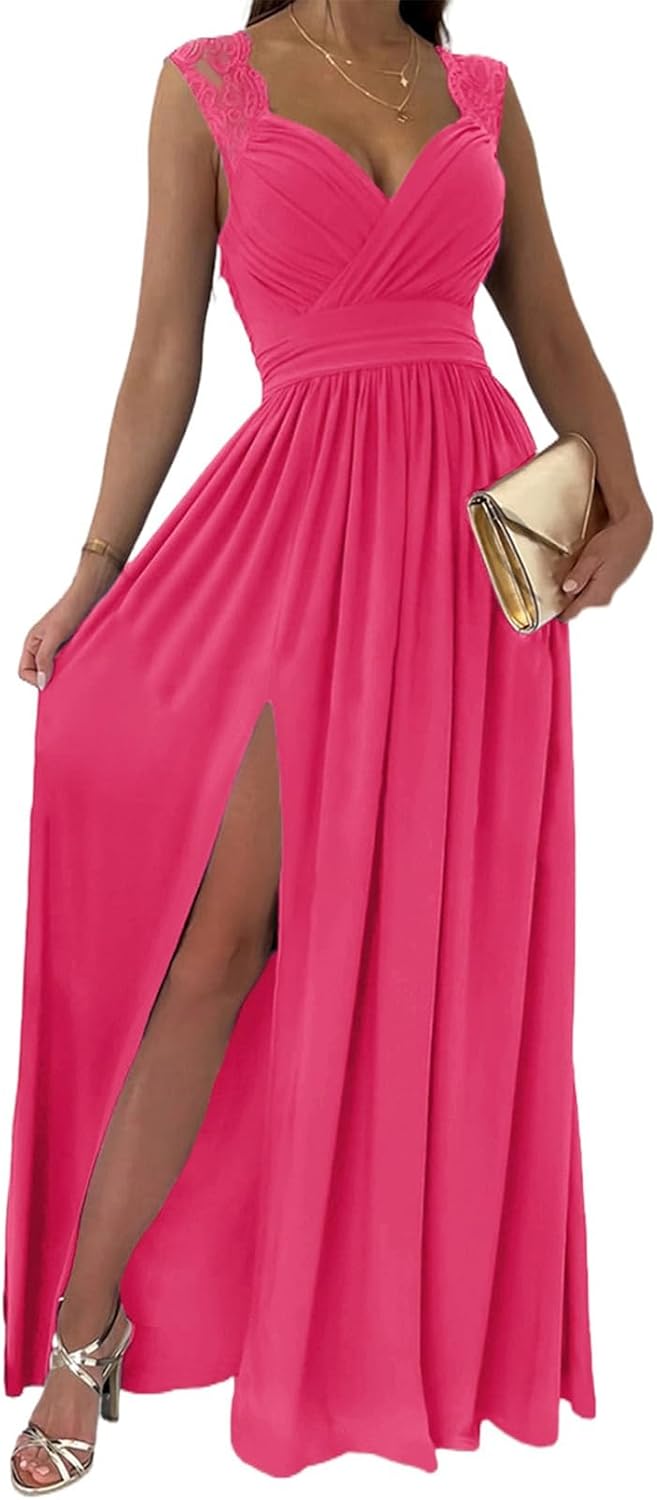 Dokotoo Womens 2025 Formal Dresses Wrap V-Neck Ruched Sexy Bridesmaid Wedding Guest Maxi Dresses
