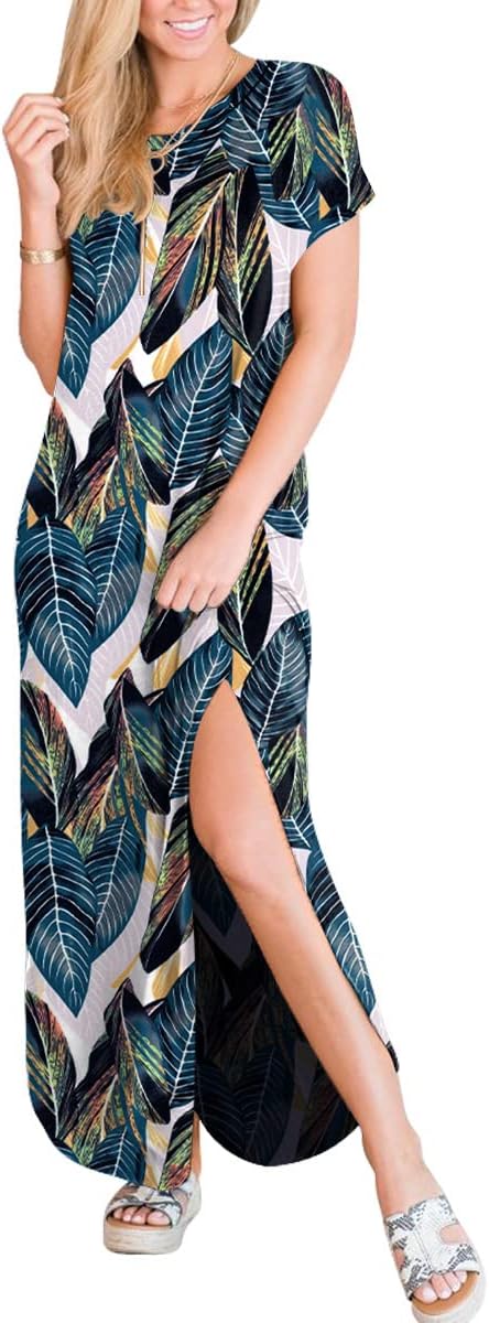 ANRABESS Women's Summer Casual Loose Short Sleeve Long T Shirt Dress Split Maxi Beach Sundress Travel Vacation Outfits