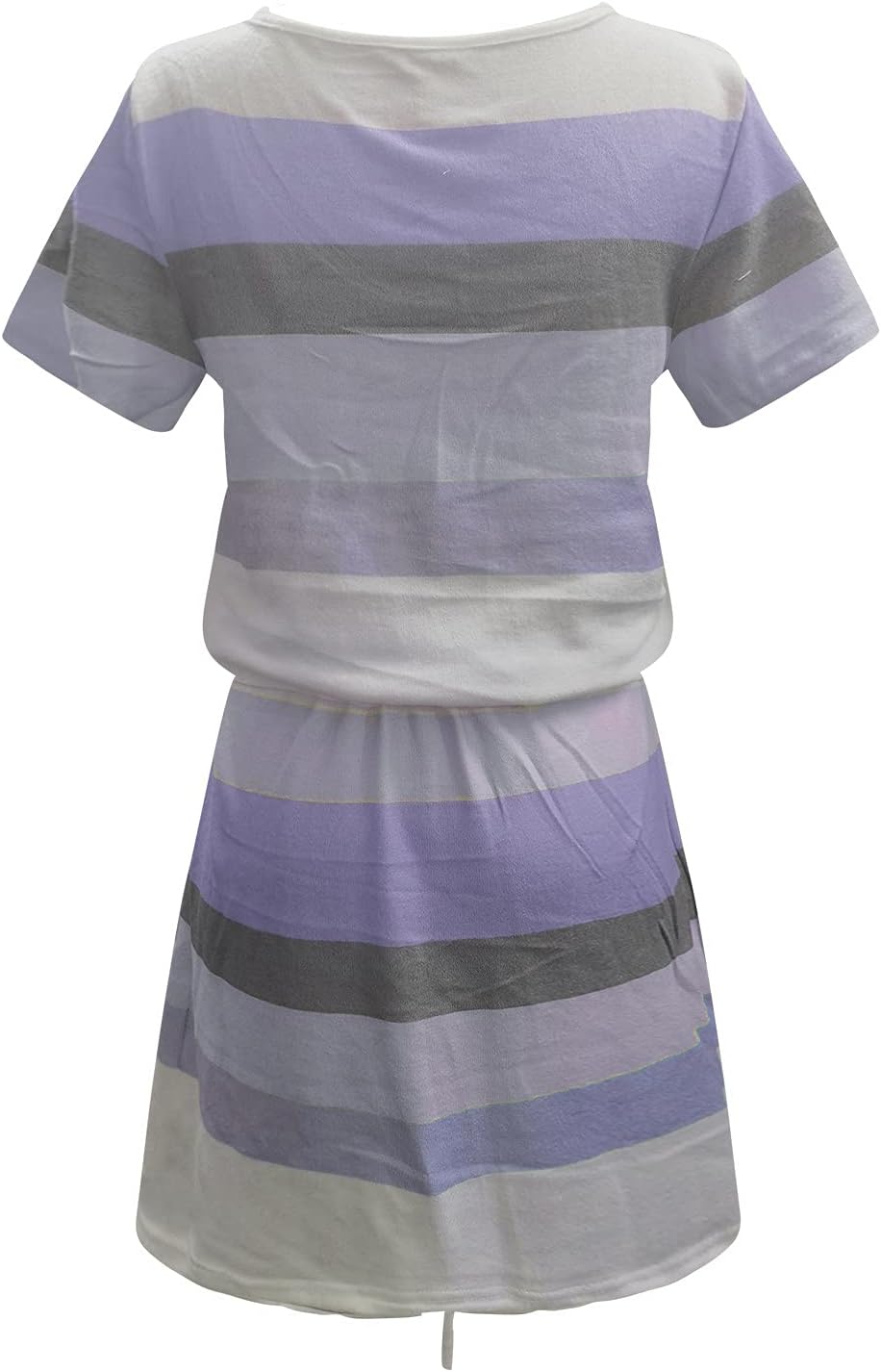 Women Summer Casual Striped Dress Drawstring Waist Tie Knot Mini Dresses Short Sleeve V Neck Tank Dress with Pocket