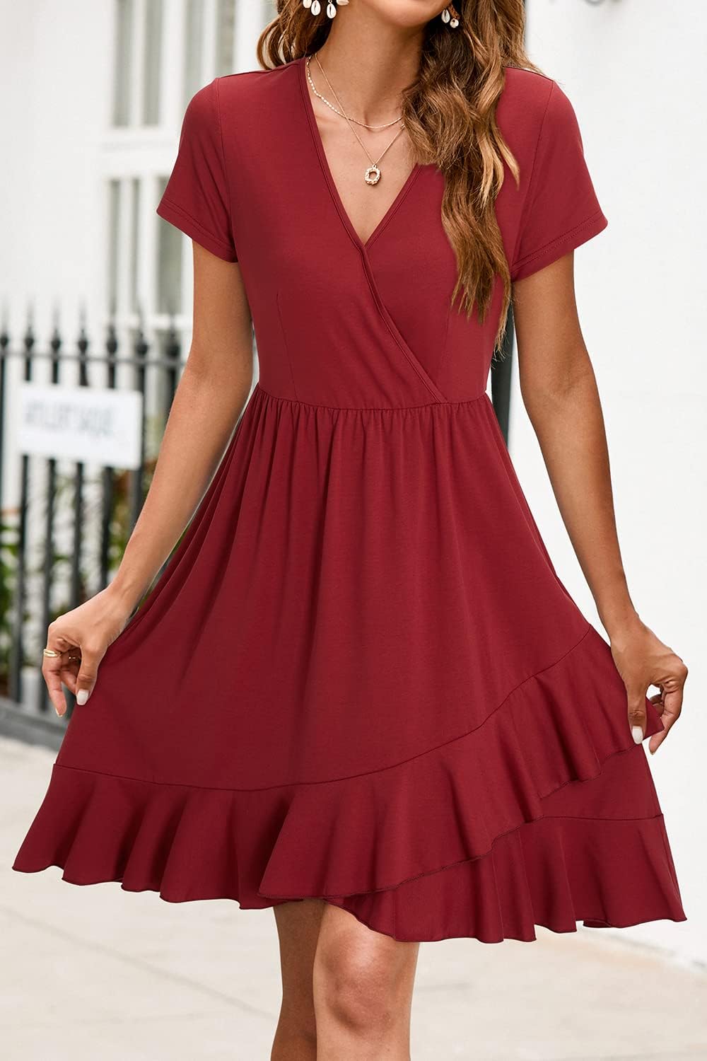 ULTRANICE Womens Summer Dresses Floral V Neck Ruffled Hem Spaghetti Spring Casual Beach Outfits Flowy Wrap Sun Dress