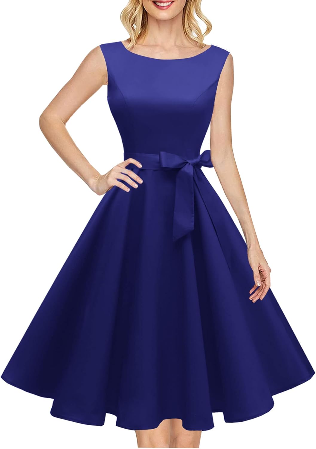 Hanpceirs Women's Boatneck Sleeveless Swing Vintage 1950s Cocktail Dress New