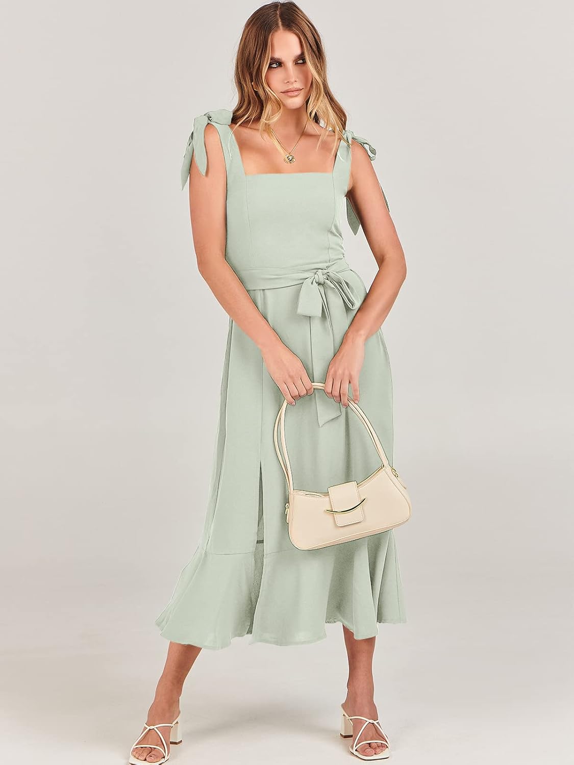 ANRABESS Women's Square Neck Ruffle Split Midi Elegant Formal Wedding Guest Cocktail Bridesmaid Graduation Party Dresses