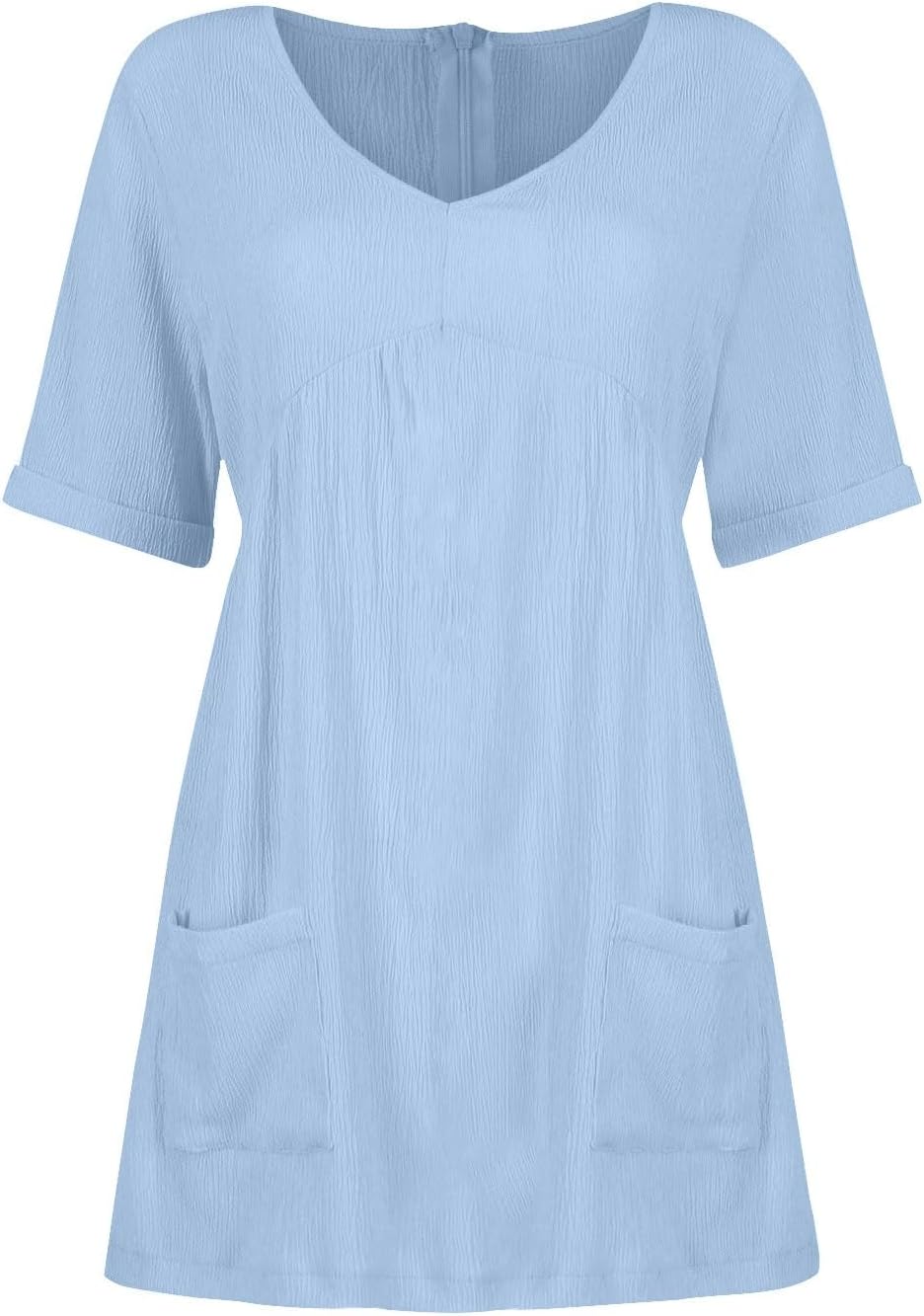 hlysgo Womens Summer Dresses 2024 Casual Loose Fit Short Sleeve V Neck Mini Dress Trendy Vacation Tshirt Dress with Pockets