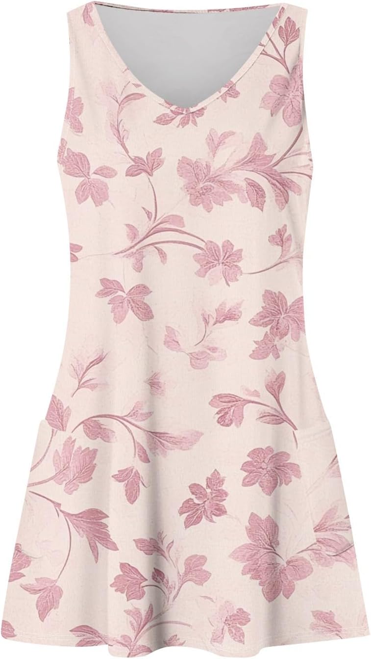 NBXNZWF Women Summer Casual Dress 2025 Casual Loose Sleeveless V-Neck Sundresses A Line Tshirt Beach Dresses with Pockets