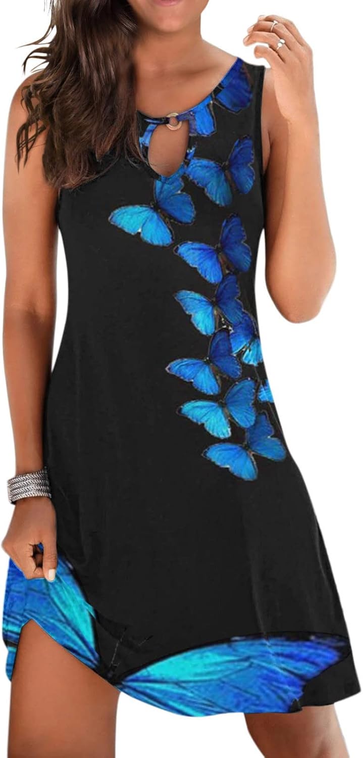 Summer Dresses for Women 2024 Casual Sleeveless Tank Dress Vintage Floral Print a-Line Beach Sundresses