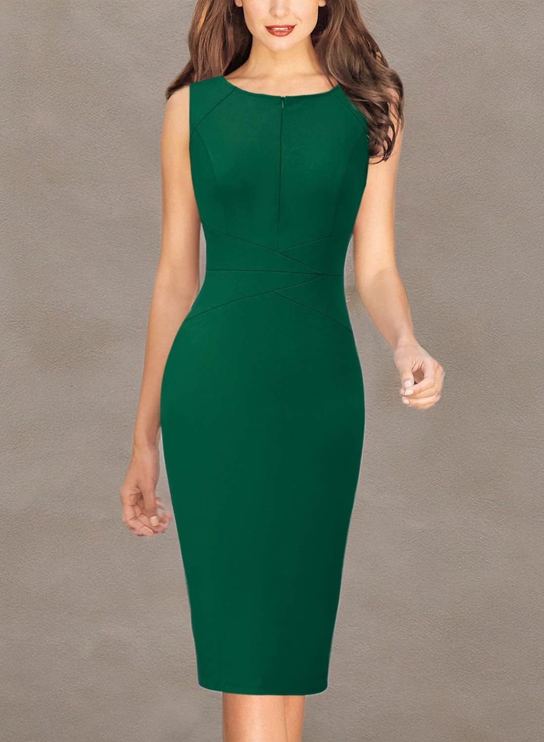 VFSHOW Womens Elegant Slim Front Zipper up Work Business Office Party Sheath Dress