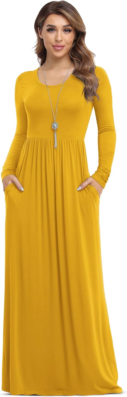 VIISHOW Women's Long Sleeve Loose Plain Maxi Dresses Casual Long Dresses with Pockets