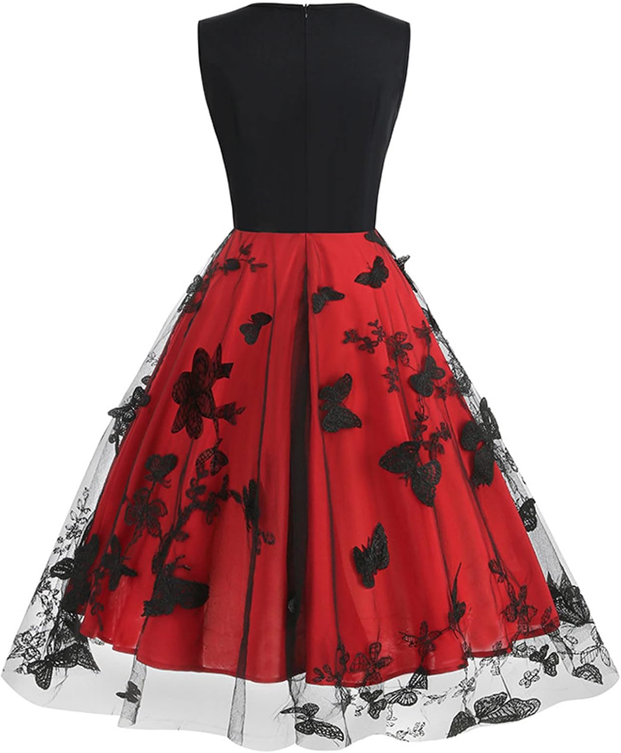 HGps8w Vintage Cocktail Dress for Women, Elegant Butterfly Embroidered Lace V Neck Sleeveless A-Line Party Swing Dresses