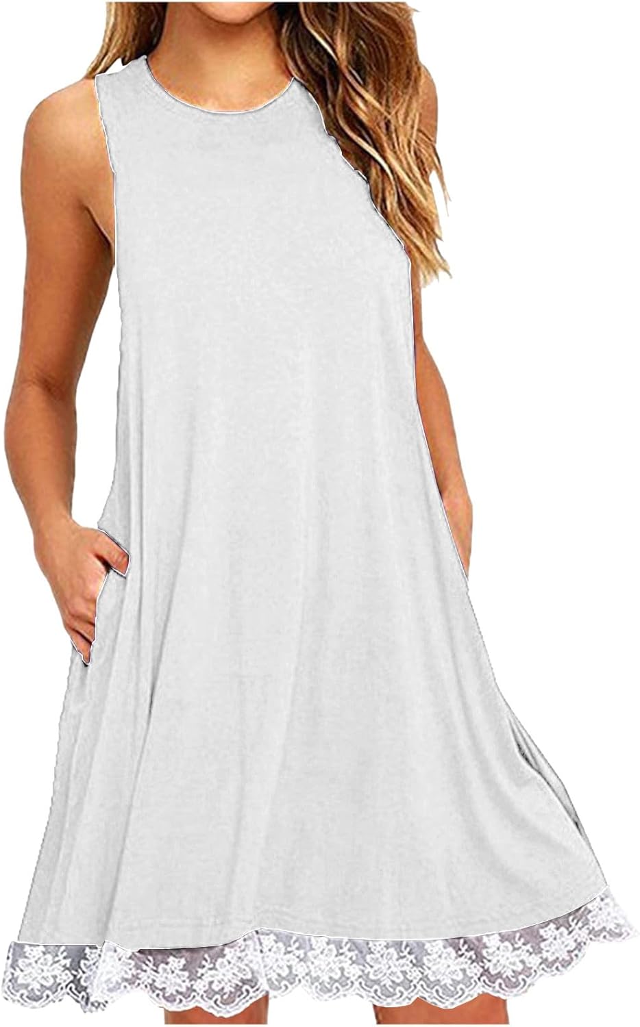 Womens 2025 Boho Beach Dresses Flowy Sleeveless Midi Wedding Dress Cute Crew Neck Summer Tank Sundress with Pockets