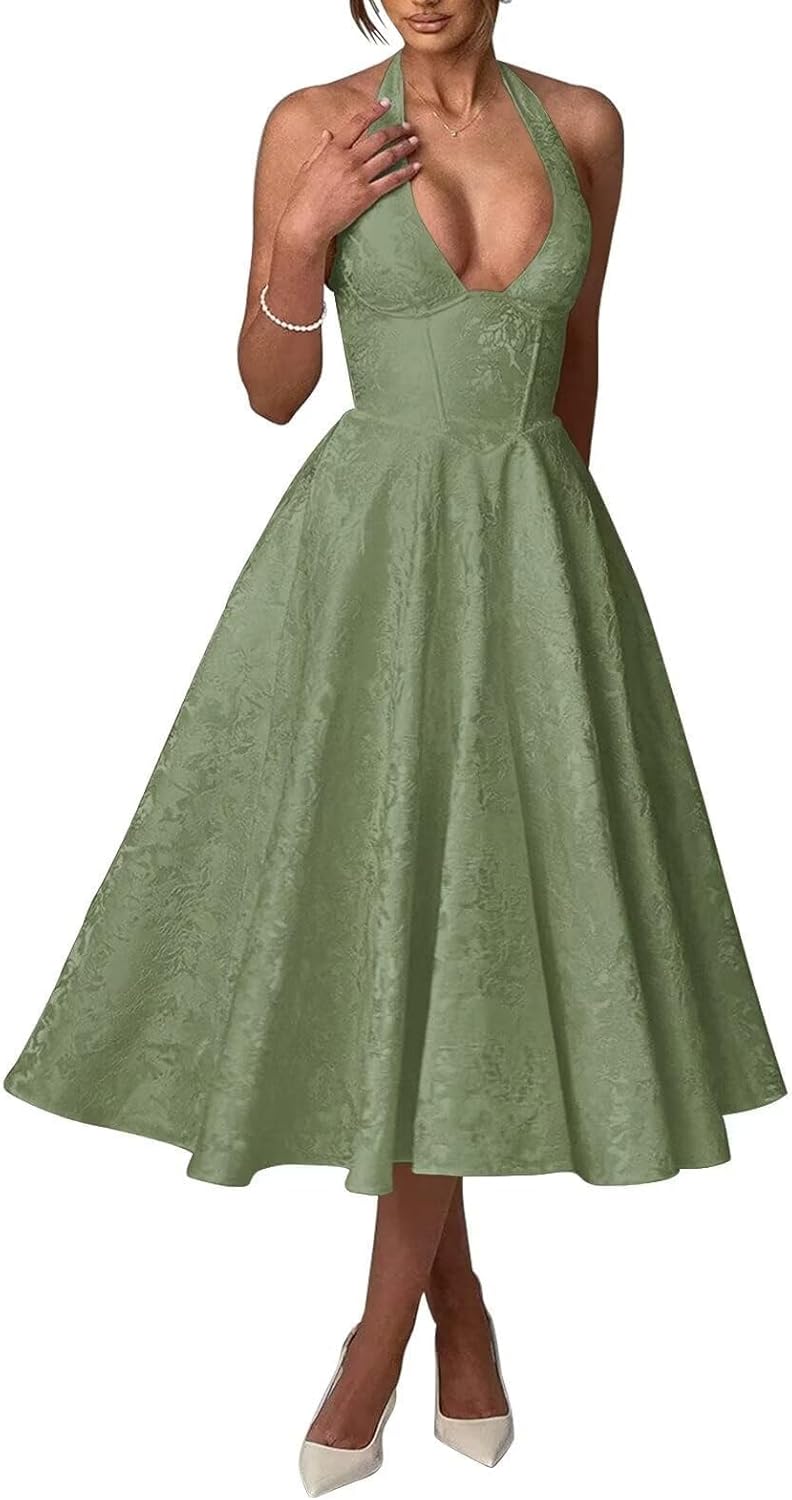 Bow Tea Length Prom Dress for Women Embroidery Satin Evening Party Gown A Line Corset Cocktail Dress