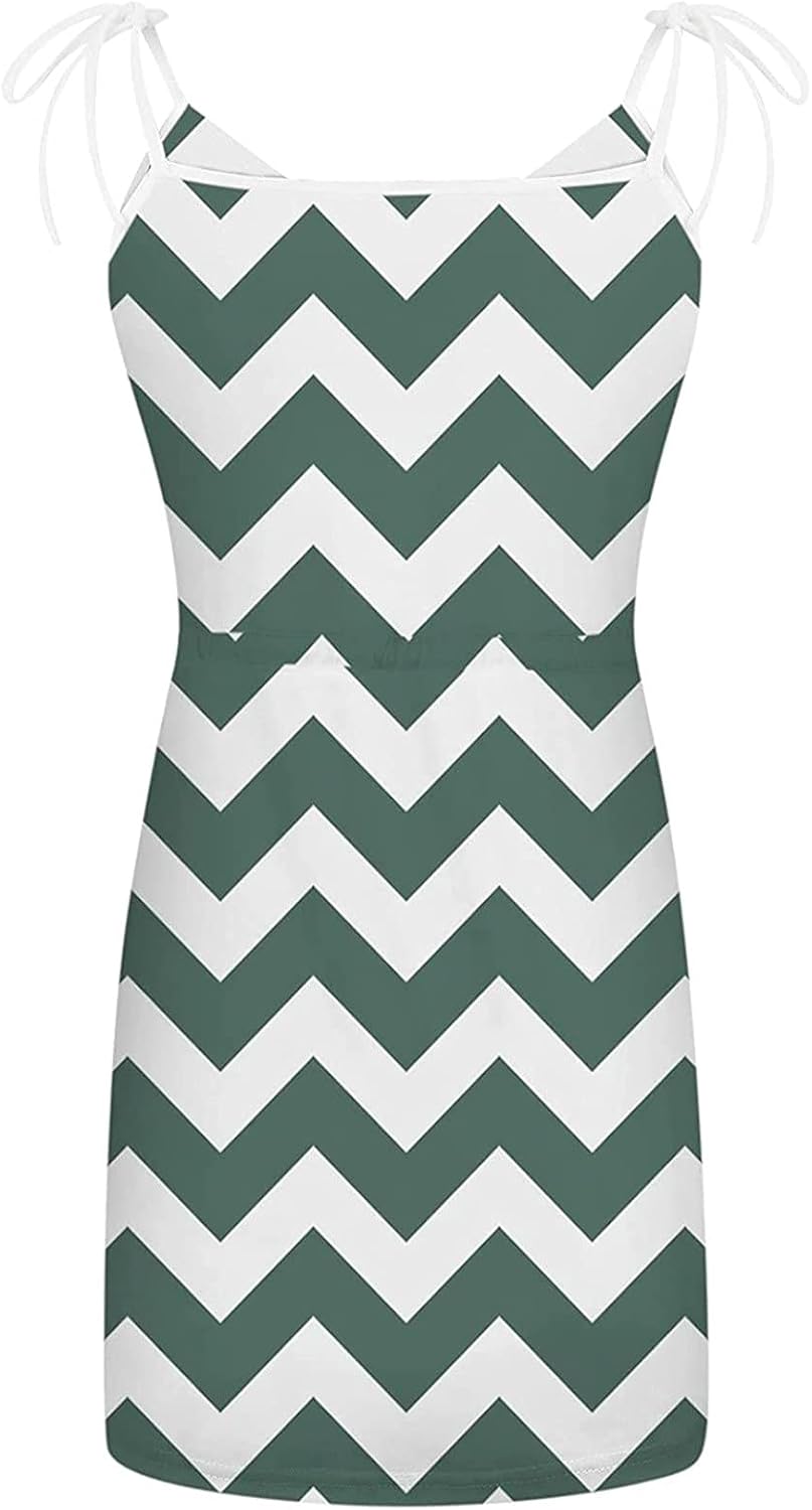 Women Summer Casual Striped Dress Drawstring Waist Tie Knot Mini Dresses Short Sleeve V Neck Tank Dress with Pocket