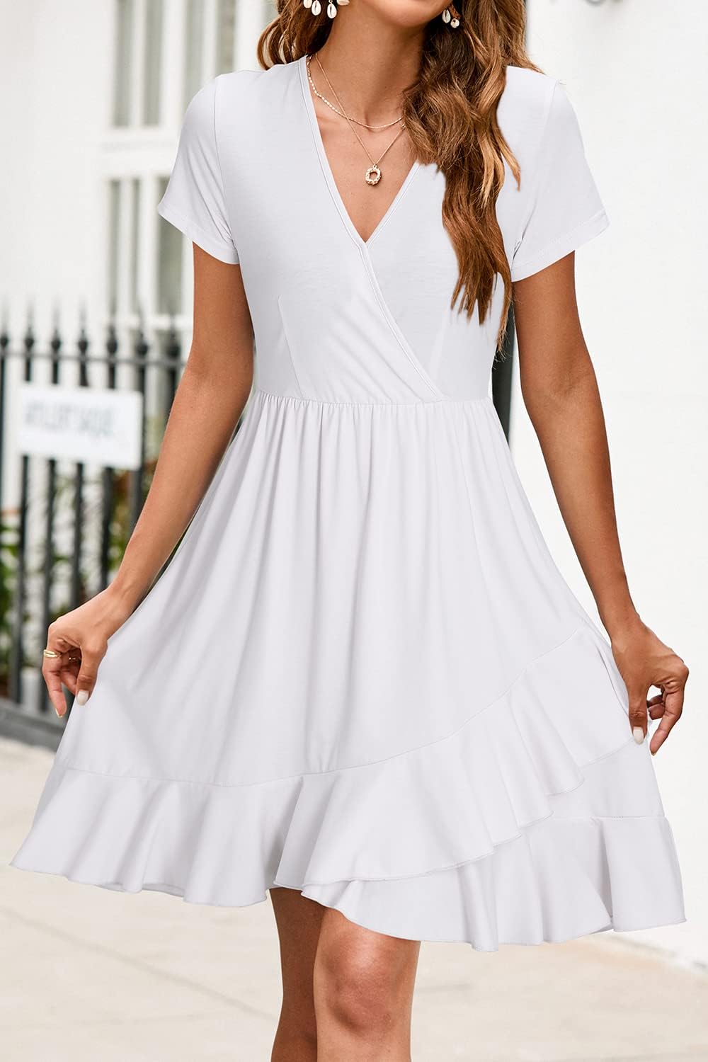 ULTRANICE Womens Summer Dresses Floral V Neck Ruffled Hem Spaghetti Spring Casual Beach Outfits Flowy Wrap Sun Dress