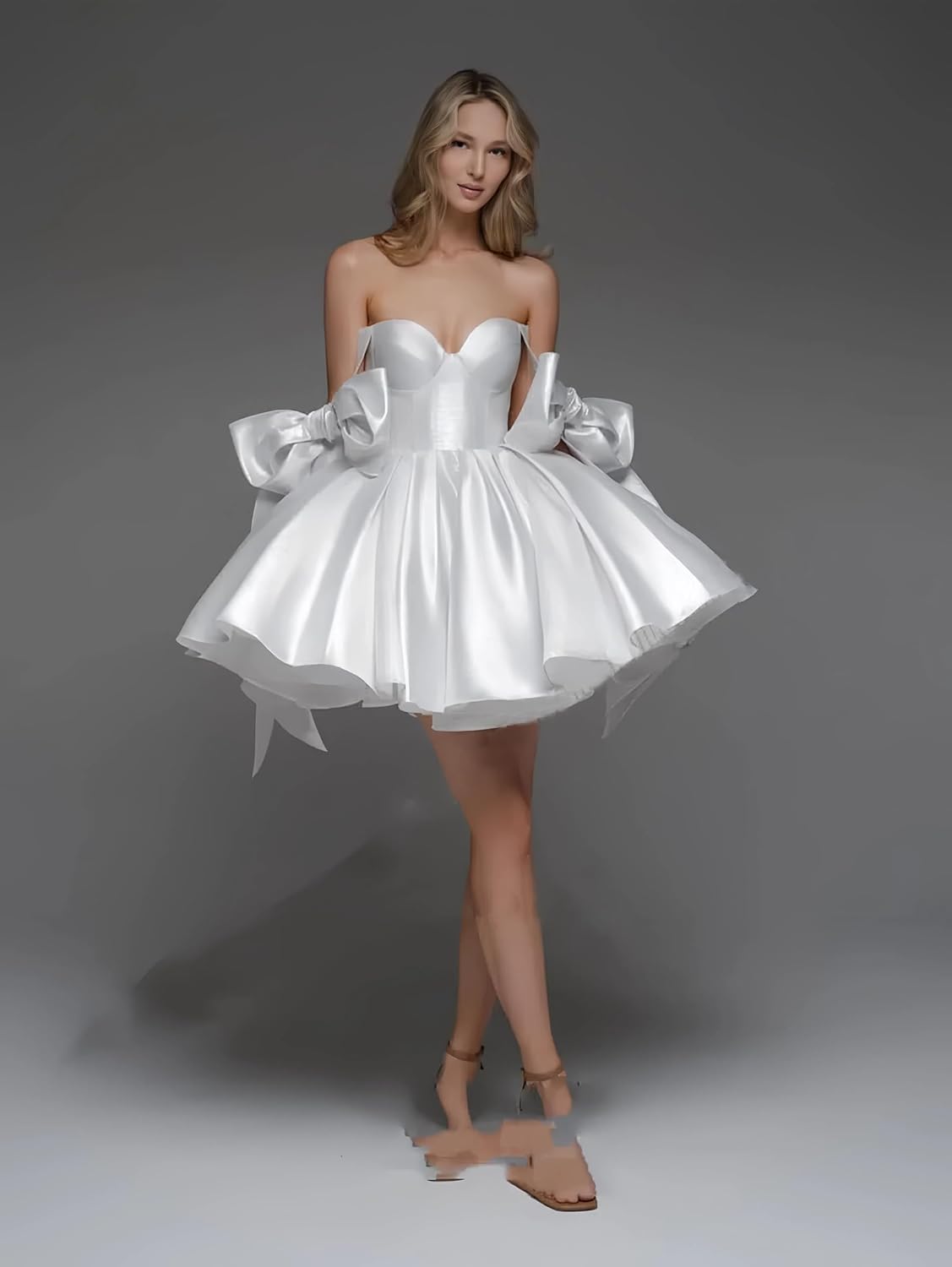 Short Graduation Dress Adjustable Bow Straps Mini Prom Gown Corset Back Birthday Dress for Women with Pockets