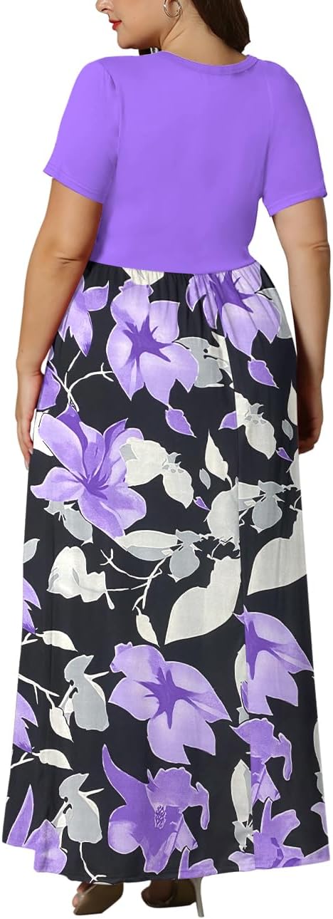 KARALIN Women’s Plus Size Maxi Dresses for Curvy Women Summer Casual Short Sleeve 2025 Long Dress 14W-26W