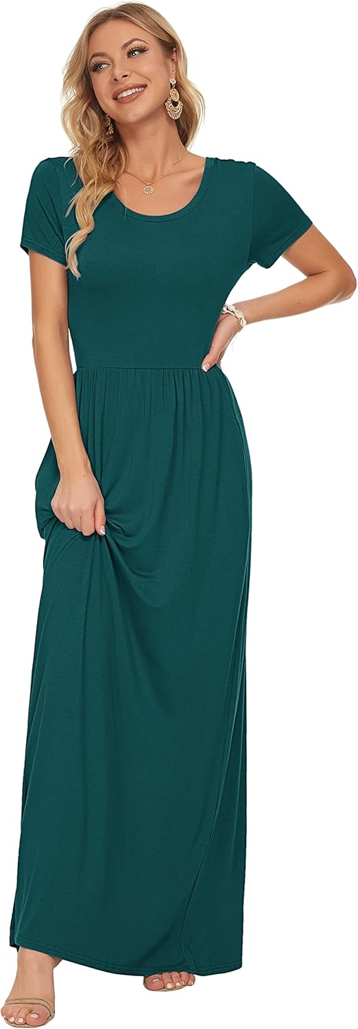 AUSELILY Women's Short Sleeve Loose Plain Casual Long Maxi Dresses for Women 2025