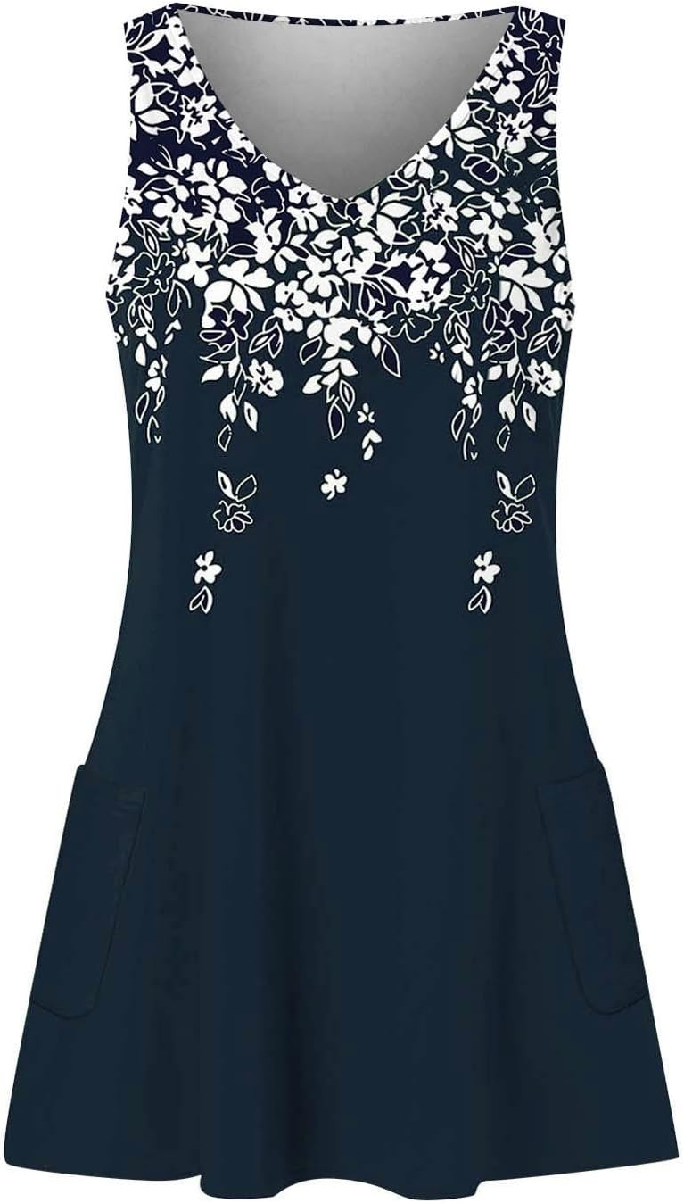 Summer Dresses for Women 2024 Vacation Trendy Sundresses Sleeveless Floral Boho Mini Dress Casual Beach Cover Ups