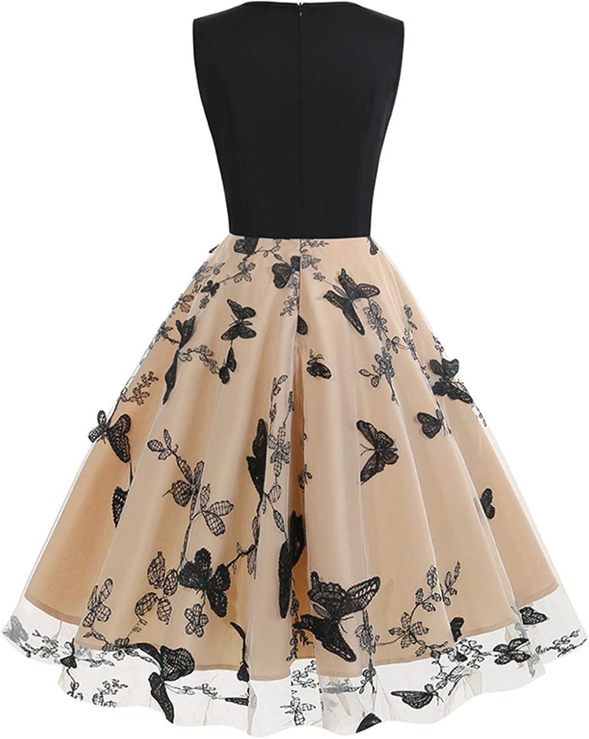 HGps8w Vintage Cocktail Dress for Women, Elegant Butterfly Embroidered Lace V Neck Sleeveless A-Line Party Swing Dresses