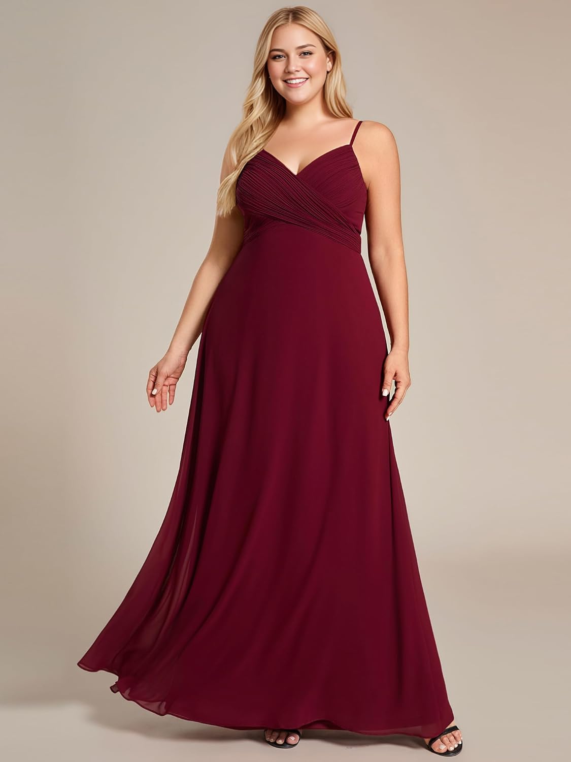Ever-Pretty Women's Summer Chiffon Pleated Plus Size Bridesmaid Dresses Sleeveless Formal Gown with Spaghetti Straps