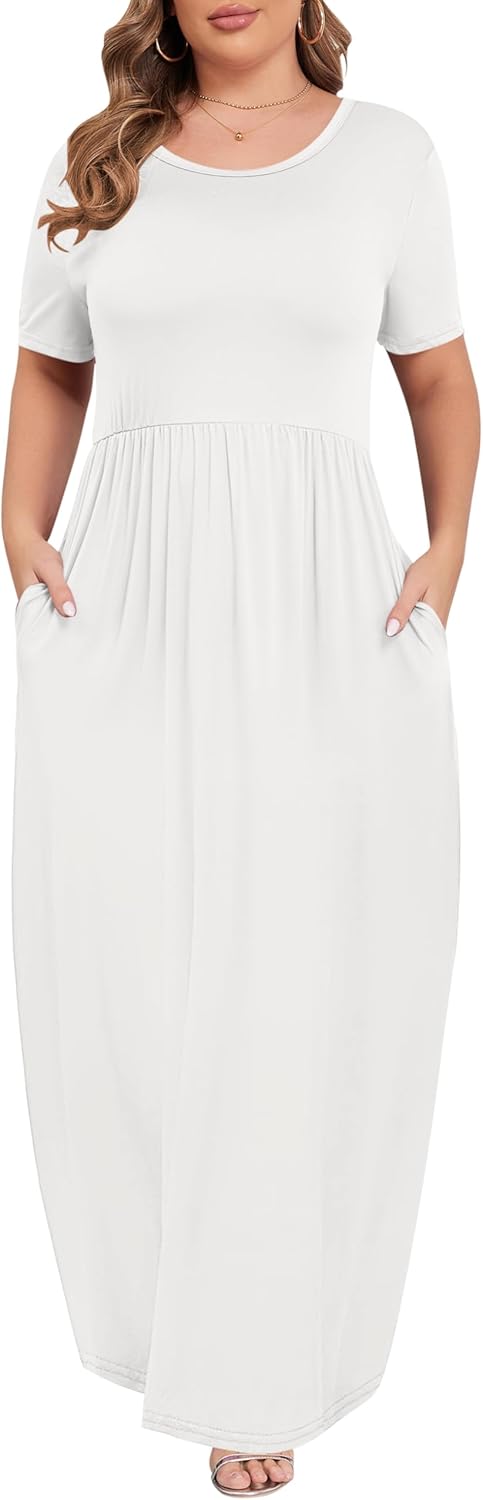 KARALIN Women’s Plus Size Maxi Dresses for Curvy Women Summer Casual Short Sleeve 2025 Long Dress 14W-26W
