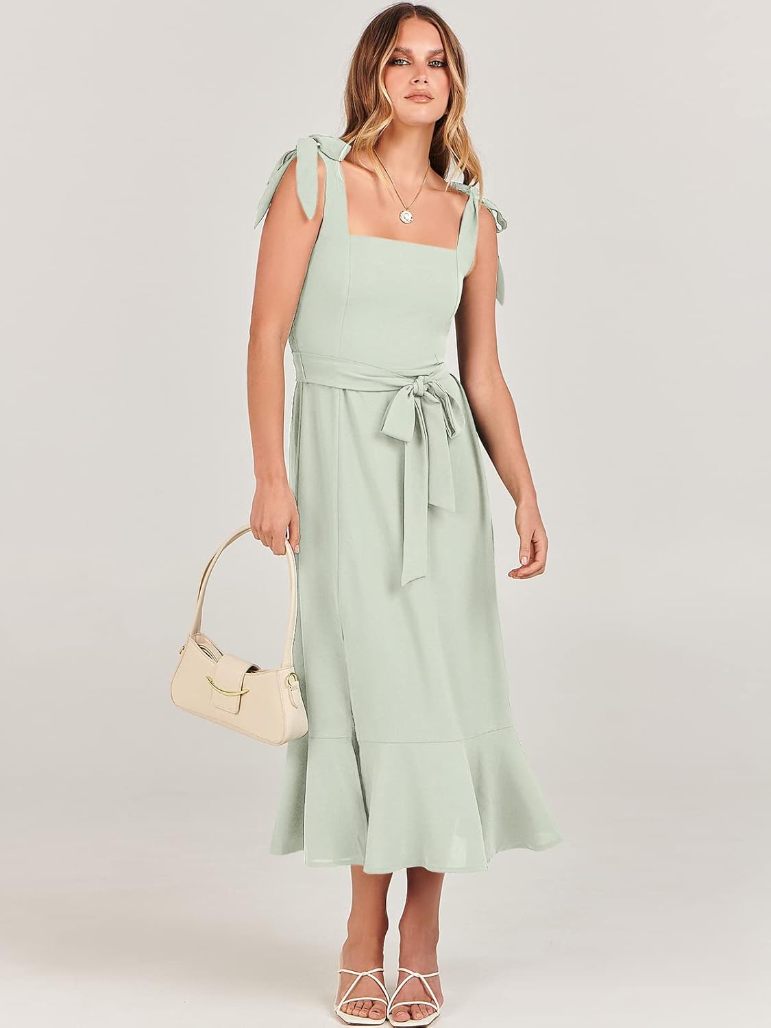 ANRABESS Women's Square Neck Ruffle Split Midi Elegant Formal Wedding Guest Cocktail Bridesmaid Graduation Party Dresses