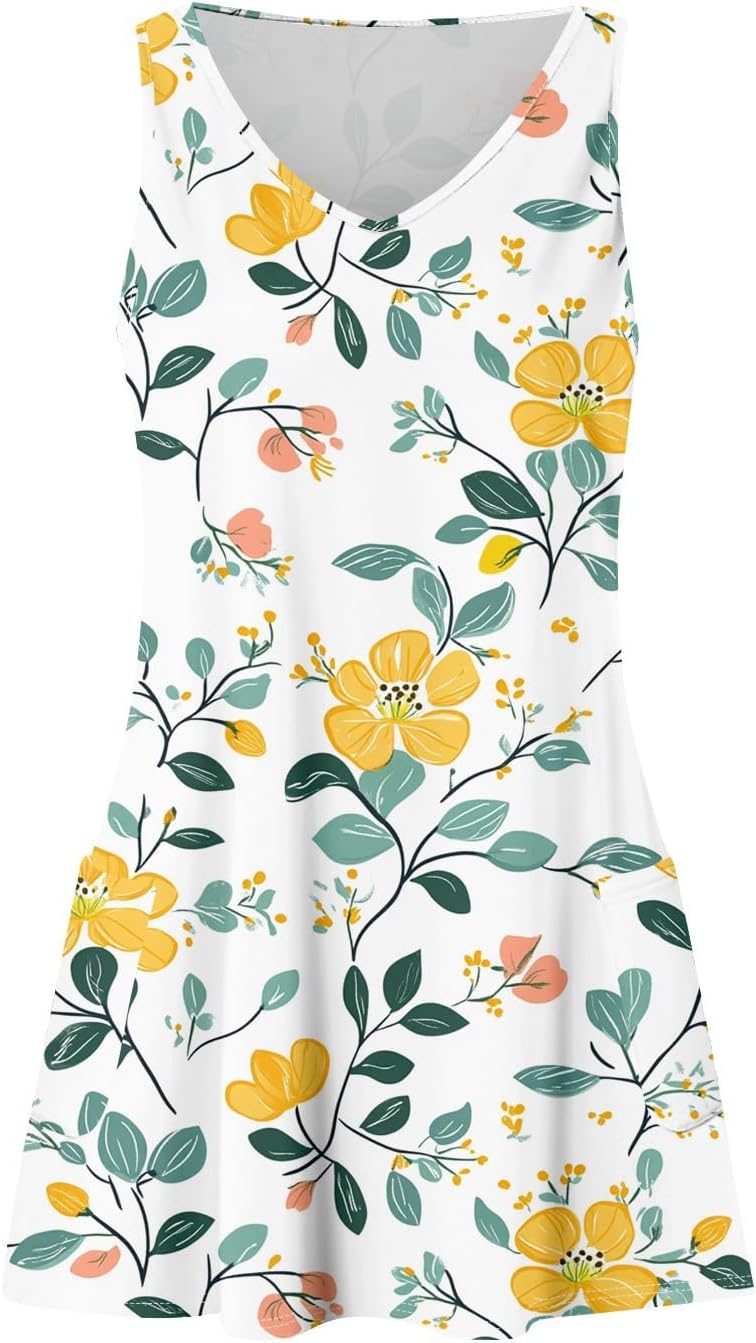 NBXNZWF Women Summer Casual Dress 2025 Casual Loose Sleeveless V-Neck Sundresses A Line Tshirt Beach Dresses with Pockets