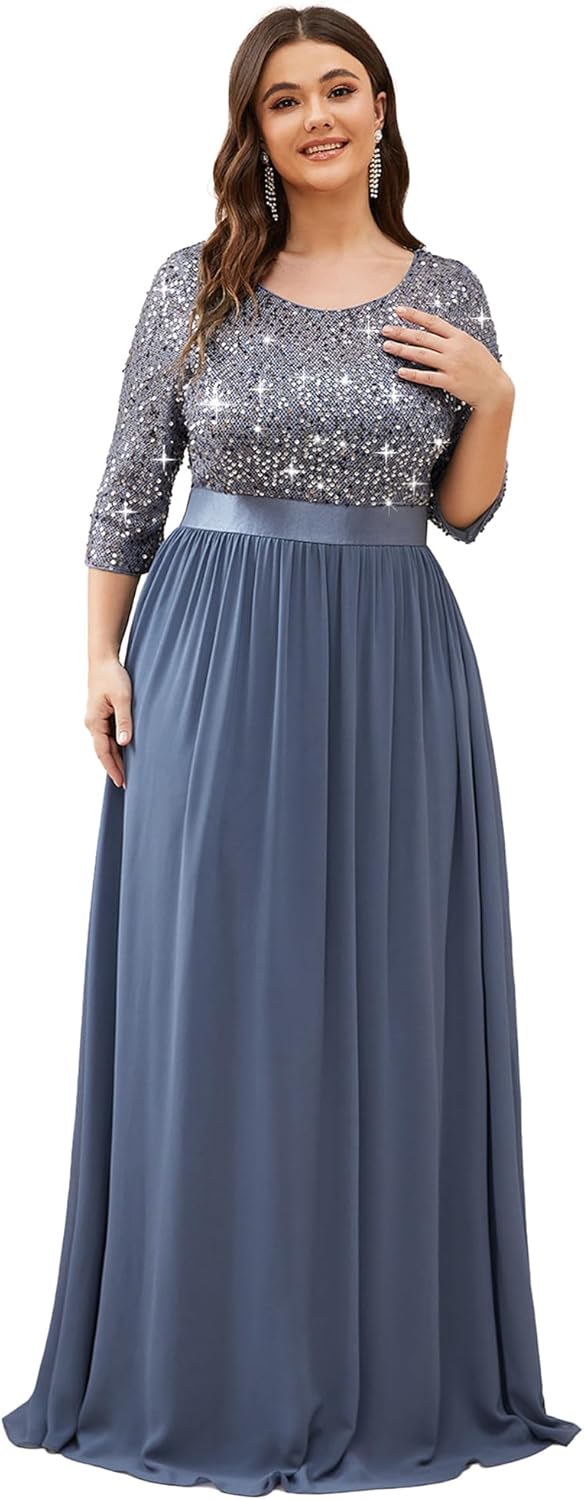 Ever-Pretty Women's Round Neck Maxi Dresses Sequin Plus Size Formal Dresses for Women 0683-PZ
