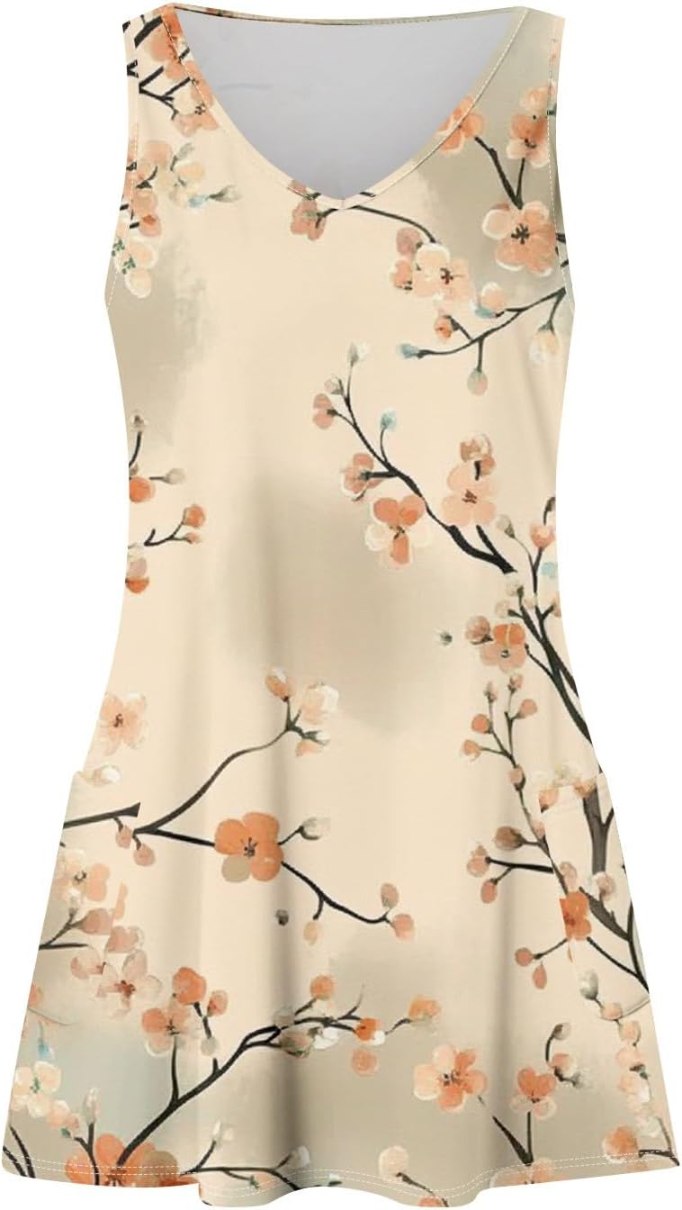 Women's Sleeveless Floral Print Summer Dress Casual V-Neck A-Line Mini Dress for Beach Party and Daily Wear