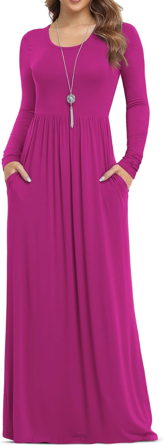VIISHOW Women's Long Sleeve Loose Plain Maxi Dresses Casual Long Dresses with Pockets
