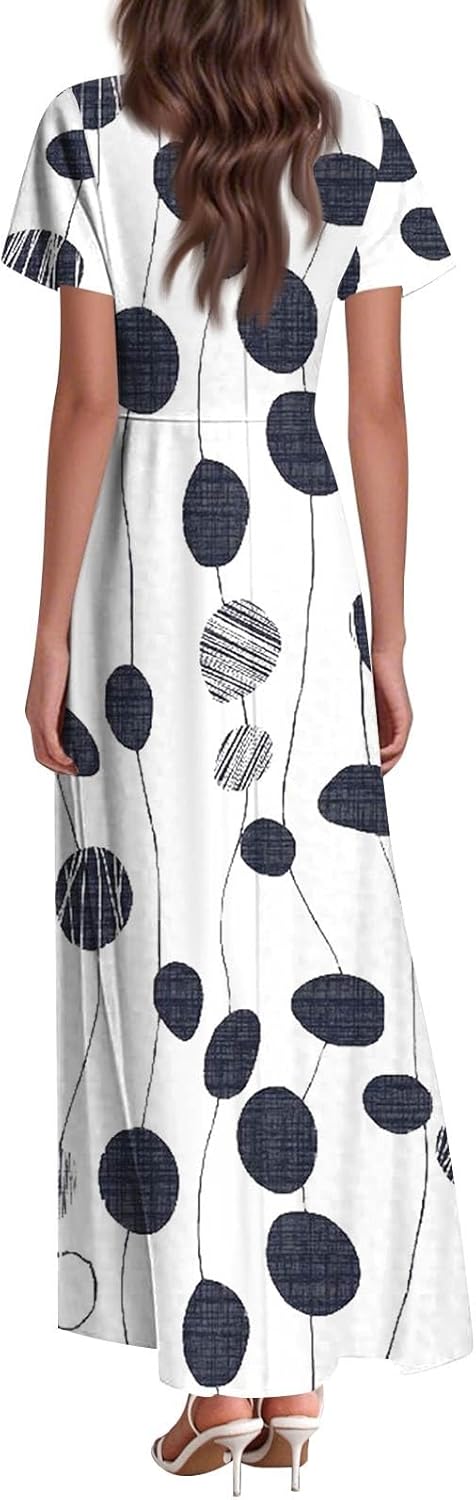 Womens Fashion V Neck Ruffle Short Sleeve Maxi Dress 2025 Summer Elegant Solid Color Flowy A Line Dresses