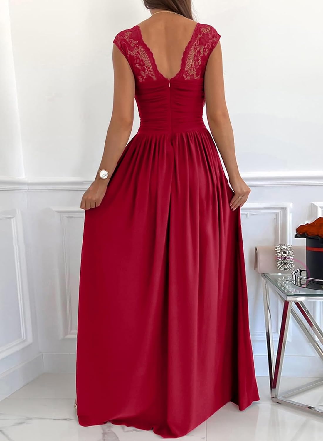 Dokotoo Womens 2025 Formal Dresses Wrap V-Neck Ruched Sexy Bridesmaid Wedding Guest Maxi Dresses